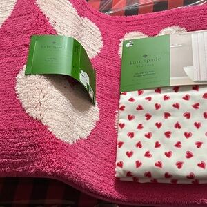 Kate Spade Red Heart Shower Curtain and Pink Bath Mat Set